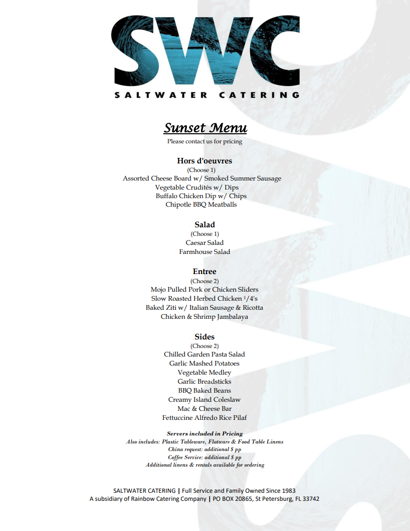 Sunset Menu